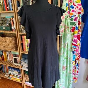 J. Crew Black Mini Dress with Ruffle Sleeves